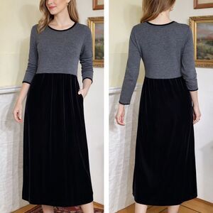 Talbots Petites Grey & Black Velvet Maxi Dress